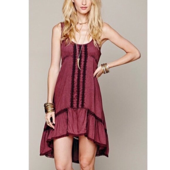 Intimately Free People Maroon Parisian Lace Slip Dress Small - Picture 1 of 7